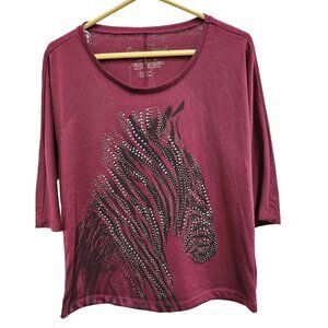Onque Casuals Burgundy Zebra Embellished Top